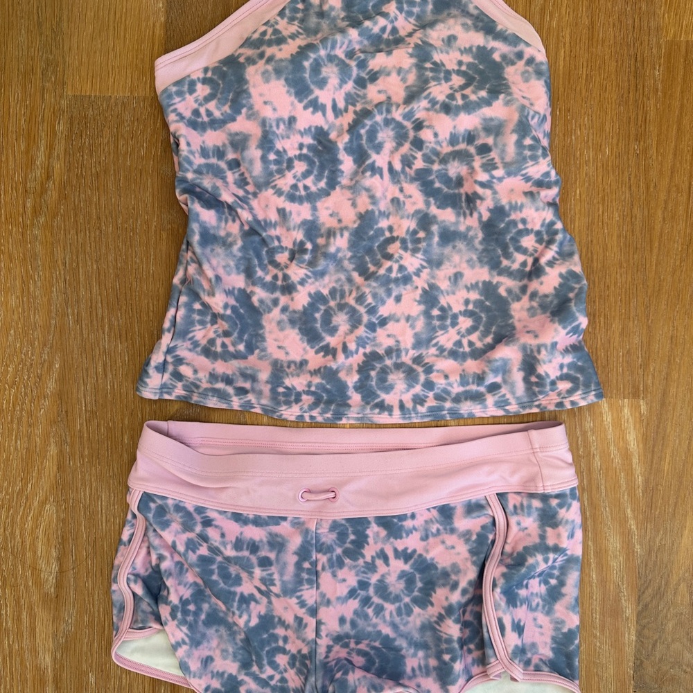 Athleta Girl Pink and Blue Tankini Top